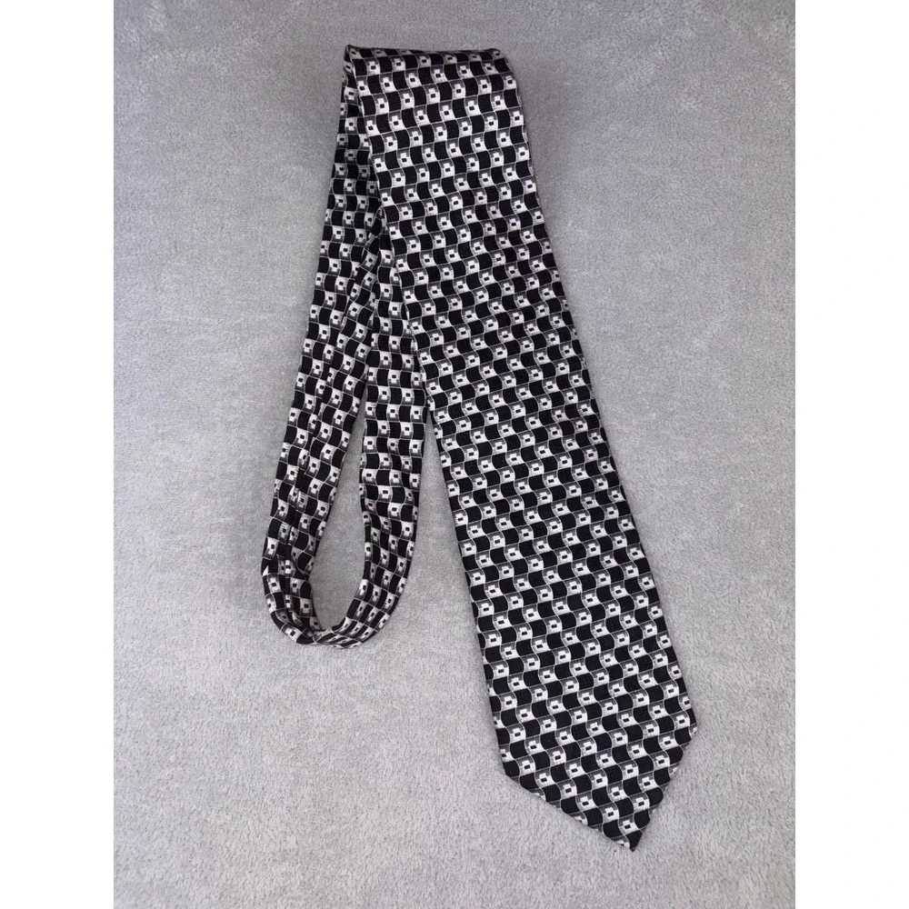 Rudee Ricco‎ Mens Necktie Silk Black White Geometric Italian Design